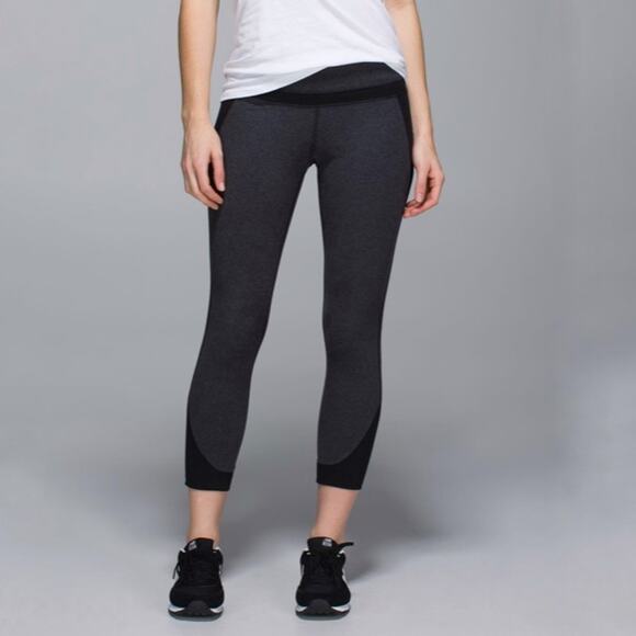 Lululemon Refine Crop Leggings Size 4 Colorblock Stretch Cotton Pants Gym Run - Picture 15 of 16